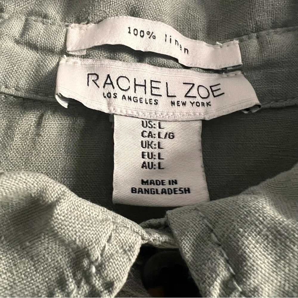 100% Linen Green Long Sleeve Button Down Shirt Fisherman Jacket Large Cabincore - Picture 2 of 7